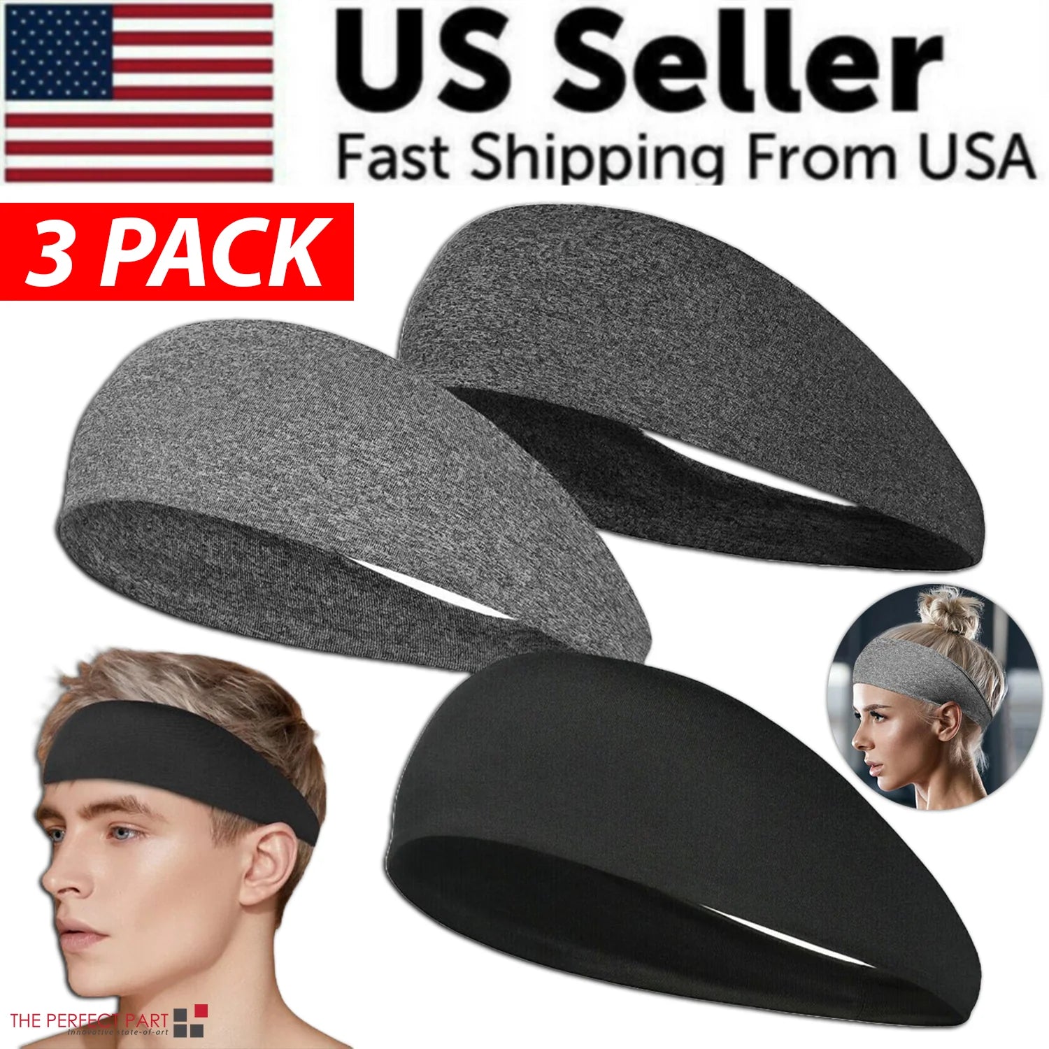 3X Mens Women Sweat Sweatband Headband Stretch Sports Head Band Yoga Gym Running